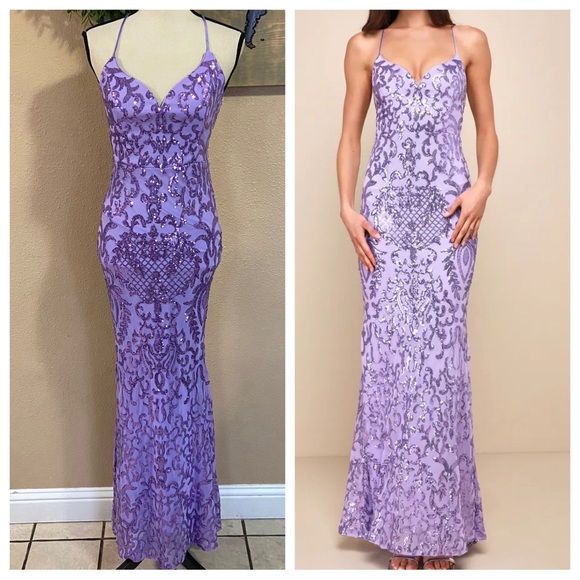 Lulus Dresses & Skirts - NWOT Lulus Limitless Glamour Lavender Sequin Lace-Up Maxi Dress